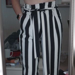 High Waist Striped Paper Bag Pants
